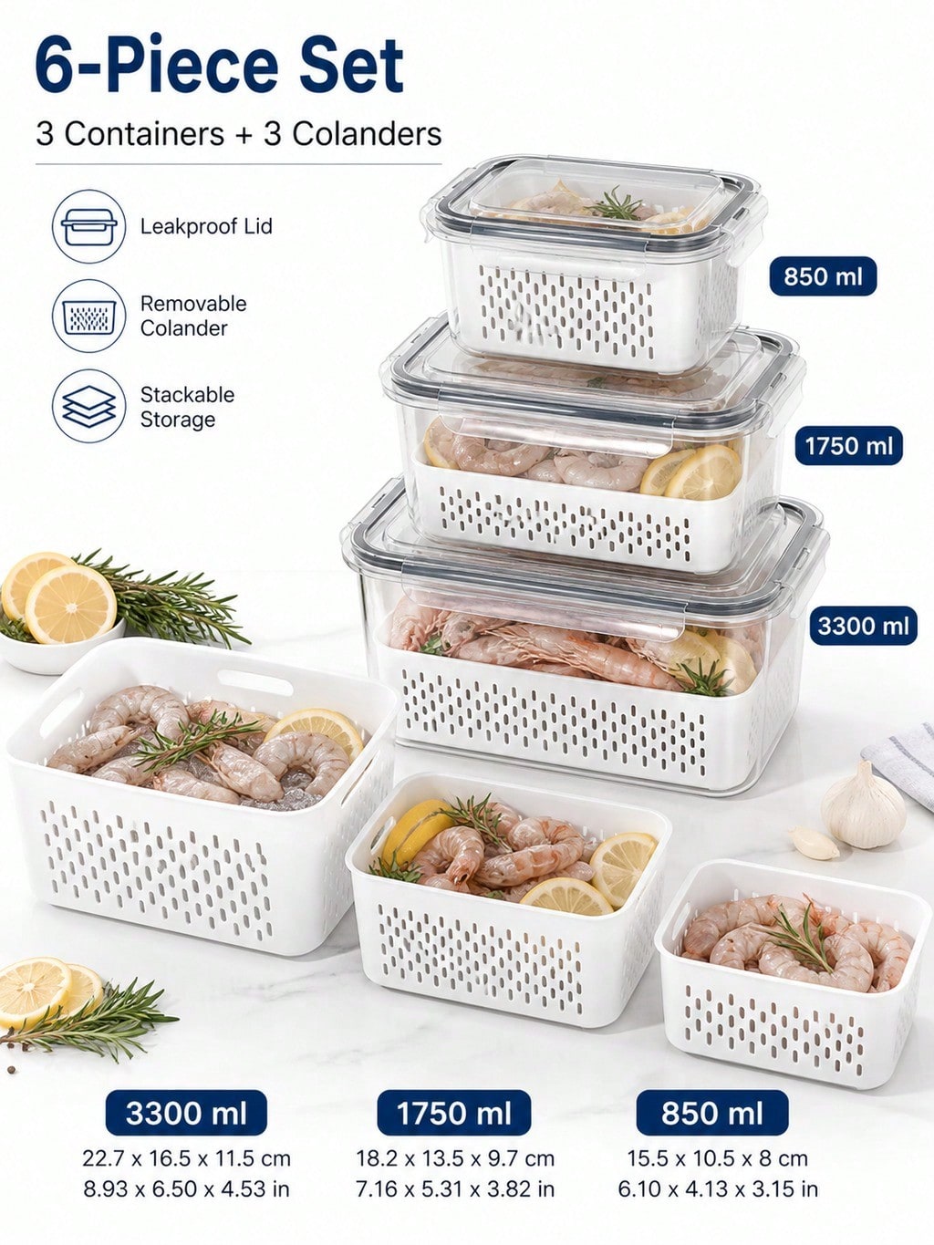 Salad Container Jar - Mixed-Size Produce Saver Containers for Freezer,