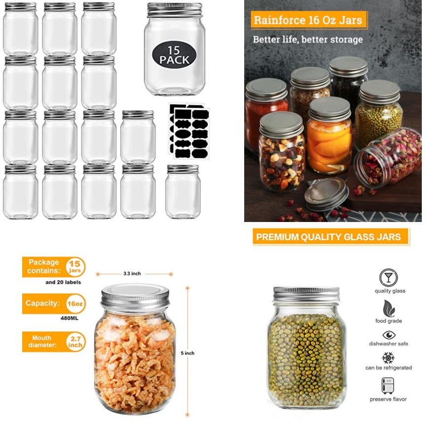 16 oz Mason Jars With Lids Reg - Meal Prep Bulking review and price